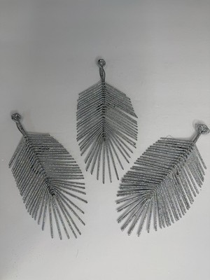 West Elm Silver Mid Century Modern Christmas Decor Glitter Feather Set Of Three