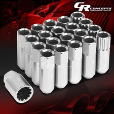 SILVER 16 LUG+4LOCK NUT+ADAPTERS M12X1.5 20OD 60MM TALL SPLINE STYLE ALUMINUM