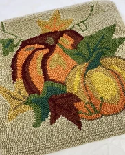Needle Punched Pumpkin Hooked Wool Yarn Throw Decorative Pillow Cover 17x17 Fall