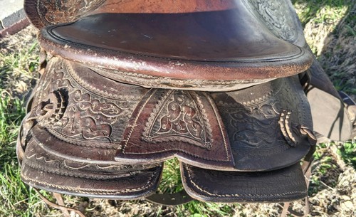 Brown Leather Western Tooled 14.5" Saddle Central Kansas Pickup - Picture 19 of 19