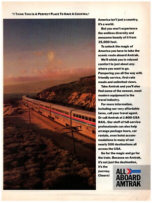 1986 All Aboard Amtrak Rail Print Ad Perfect Place To Have A Cocktail Train Cars
