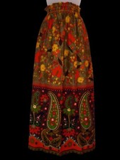 Vintage Barkcloth Hippie Bohemian Psychedelic Autumn Paisley Print Maxi Skirt S