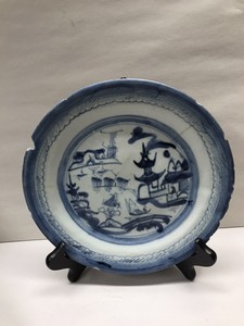 Antique Chinese Export Canton Blue White Plate 19c