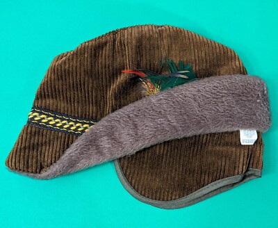 Vtg Alpine Mustang Corduroy Hat - Medium - Foldable w/ Ear Flaps - Bavarian Cap