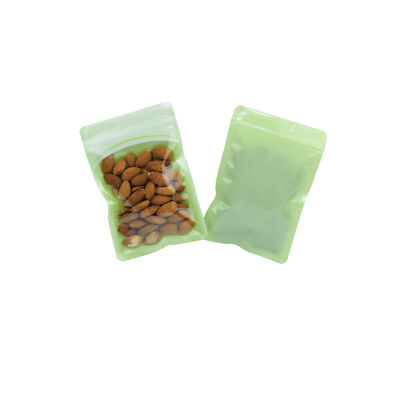 100/200/500 Clear & Green Flat Resealable Food Packaging Bags with Tear Notch