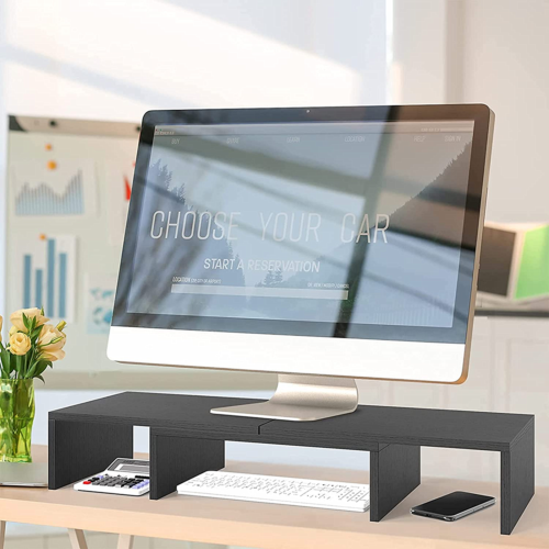 Dual Monitor Stand Riser 2 Monitor Desktop Organizer Adjustable Angle And Length - Picture 3 of 12