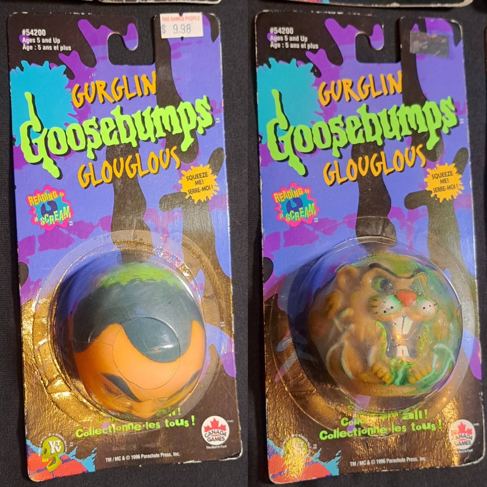 Goosebumps Gurglin Balls Squishy Ball 1996 Complete Set of 4 NIB RARE