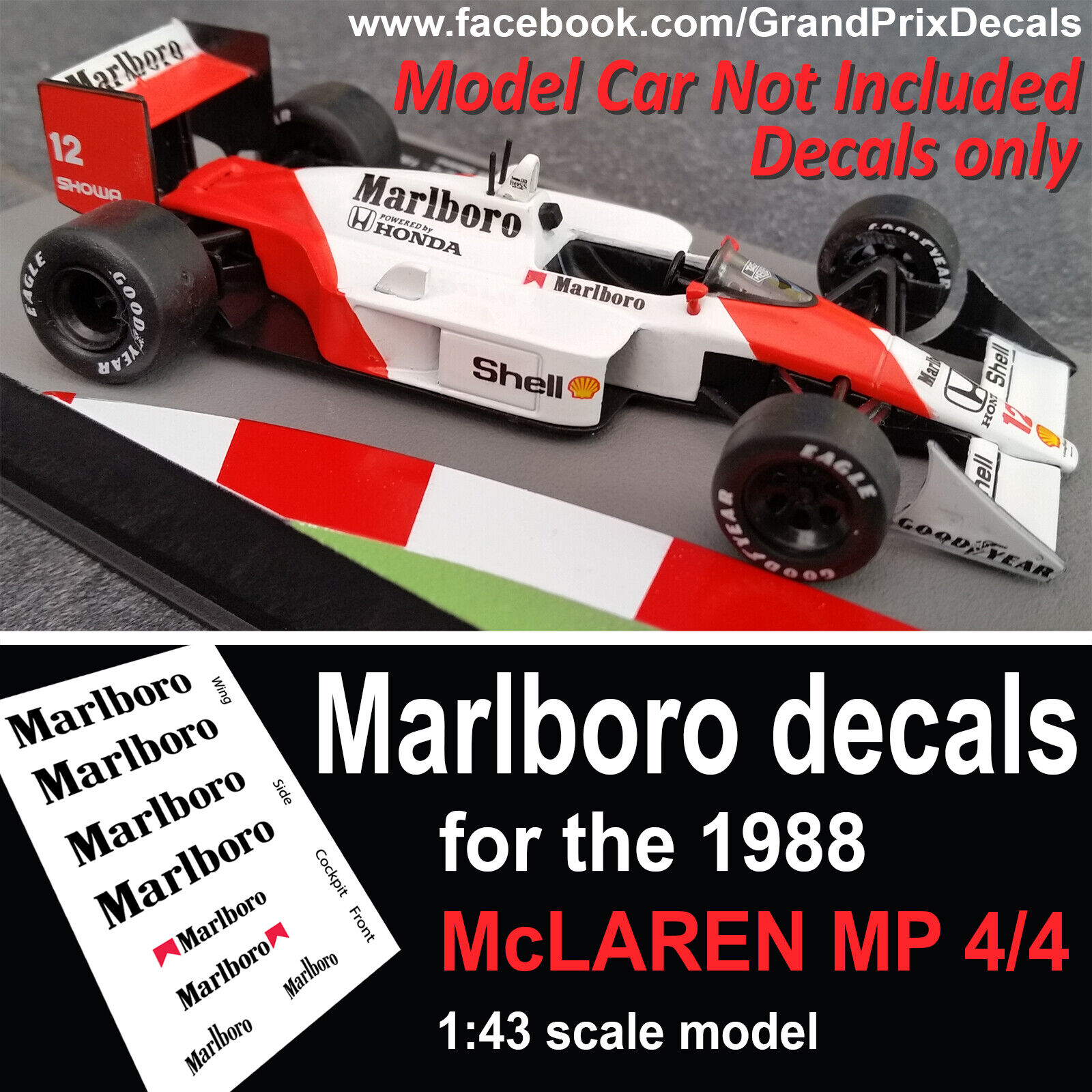 1/43 Marlboro McLaren 1988 MP4/4 Senna water slide Decals - F1 Car  Collection