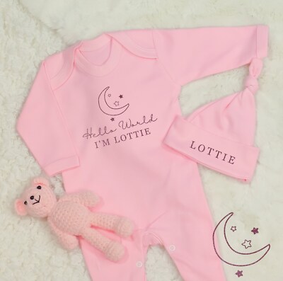 Baby Clothes Hello World Baby Sleepsuit Personalised Hello World