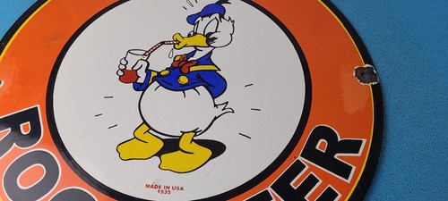 VINTAGE A&W PORCELAIN ROOT BEER BEVERAGE SODA DONALD DUCK GAS PUMP SIGN - Picture 11 of 15