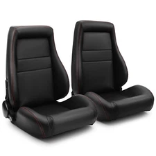 Universal 1 Pair Black OBS Style Seats Reclinable PVC Leather Car Seats