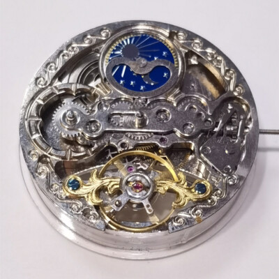 Automatic Mechanical Movement Silver 3 Hands Hollow Moon Phase@12