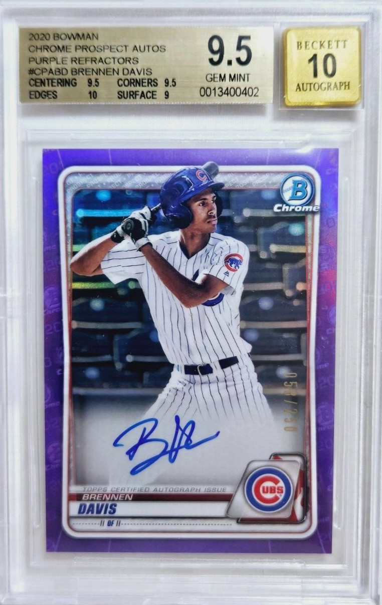 2020 Bowman Chrome Brennen Davis Purple Refractor /250 Rookie Auto RC BGS 9.5/10