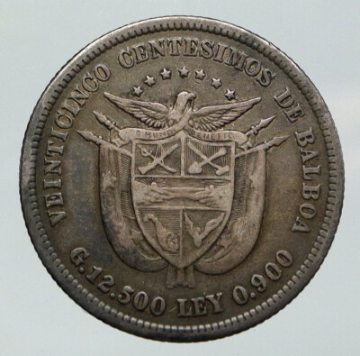 1904 PANAMA CONQUISTADOR BALBOA Antique Genuine Silver 25