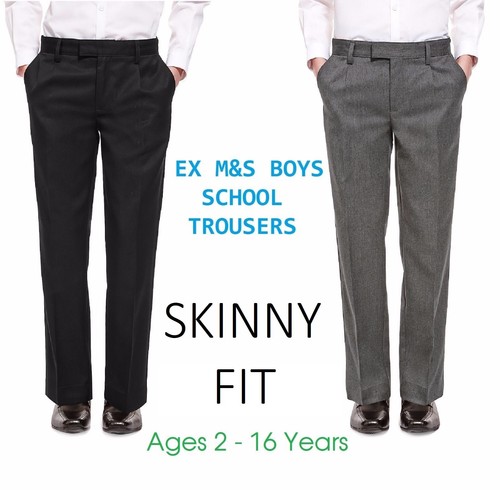 Ex M\u0026S Boys Black Grey School Trousers 