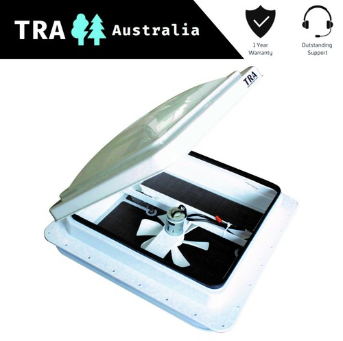 12V Caravan RV Roof Vent Manual Shower Hatch with fan 355mm x 355mm White Lid - 第 1/7 張圖片