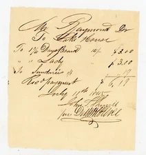 1855 Lake House Bill Board and Sundries Handwritten Receipt John L. Shuyall