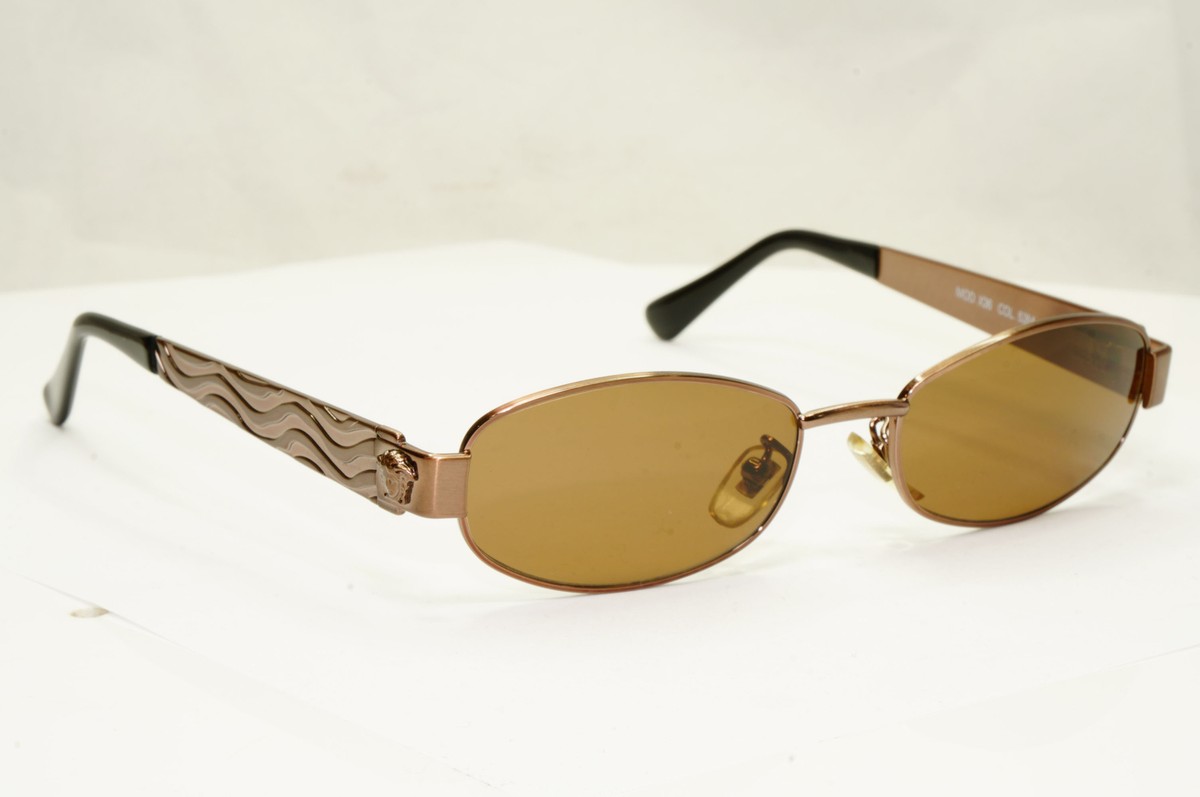 Gianni Versace 1996 Vintage Copper Medusa Brown Metal Sunglasses