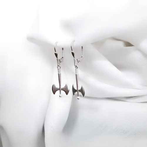 Silver Silver Minoan Double Axe Stud Drop Earrings. 925 Sterling Silver. - Picture 4 of 6