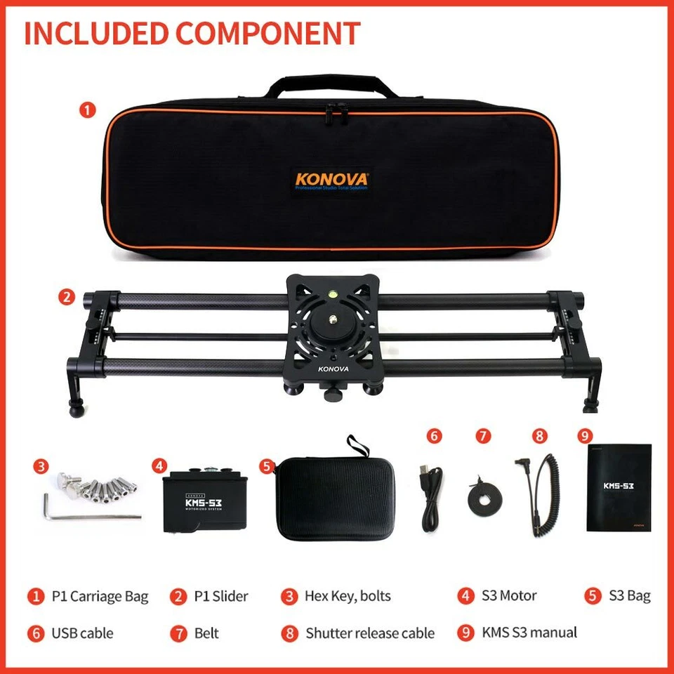 KONOVA New P1 S3 Wireless Motorized Carbon Slider Parallax Live video Timelapse - Image 2 of 4