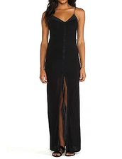 Bella Luxx Black Button Front Cami Maxi Dress Spaghetti Straps Size XS S & M NWT