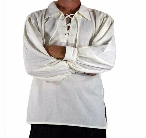 Camicia Pirata Uomo Adulto Medievale Rinascimento Fantasioso Abito Cosplay Tunica Q - Foto 12 di 19