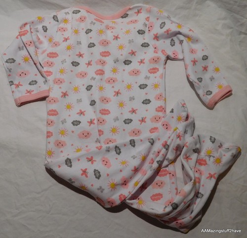Una pieza cremallera completa manga larga amarillo rosa swiggles 6-9 meses con pies NUEVO - Imagen 8 de 9