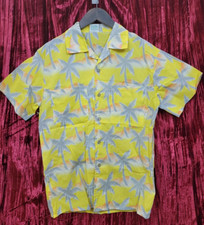 NOS Tropicana Hawaiian Shirt Vintage Yellow with Gray Palm Trees Men SIZE XL