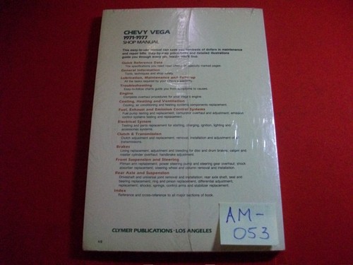 Chevrolet Vega 1971-77 - totalmente nuevo - sellado de fábrica - todos los modelos - manual de tienda Clymer - Imagen 2 de 3