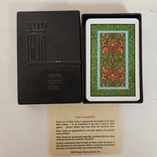 VTG KEM Plastic Pinochle Deck Of Playing Cards Black Case Made In USA 1940s