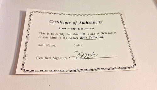 Ashley Belle Collection Julia Doll - Certificate of Authenticity (COA only)