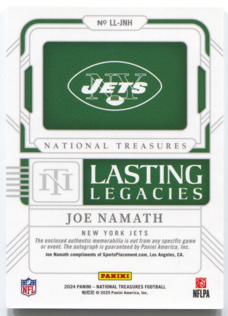 2024 National Treasures Joe Namath Autograph Lasting Legacies Jersey Auto #/99 view 2