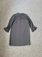 Black Lace Long Sleeve Midi Shift Smart Work Occasion Dress LBD Papaya Size 8