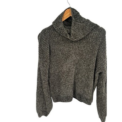 Pink Rose Chenille Turtleneck Sweater Gray Knit Pullover Large