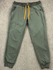 Figs Womens L Zamora Jogger Scrub Pant Zip Cargo Pocket Green Stretch