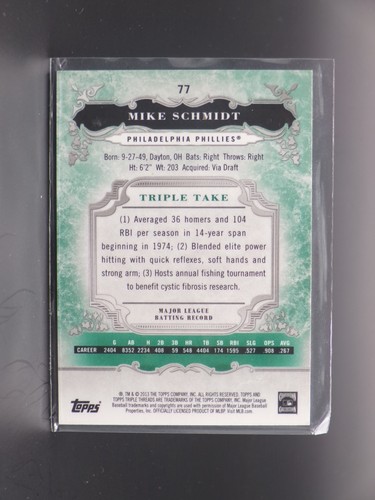2013 Topps Triple Threads #77 Mike Schmidt Emerald #/250 - Bild 2 von 2