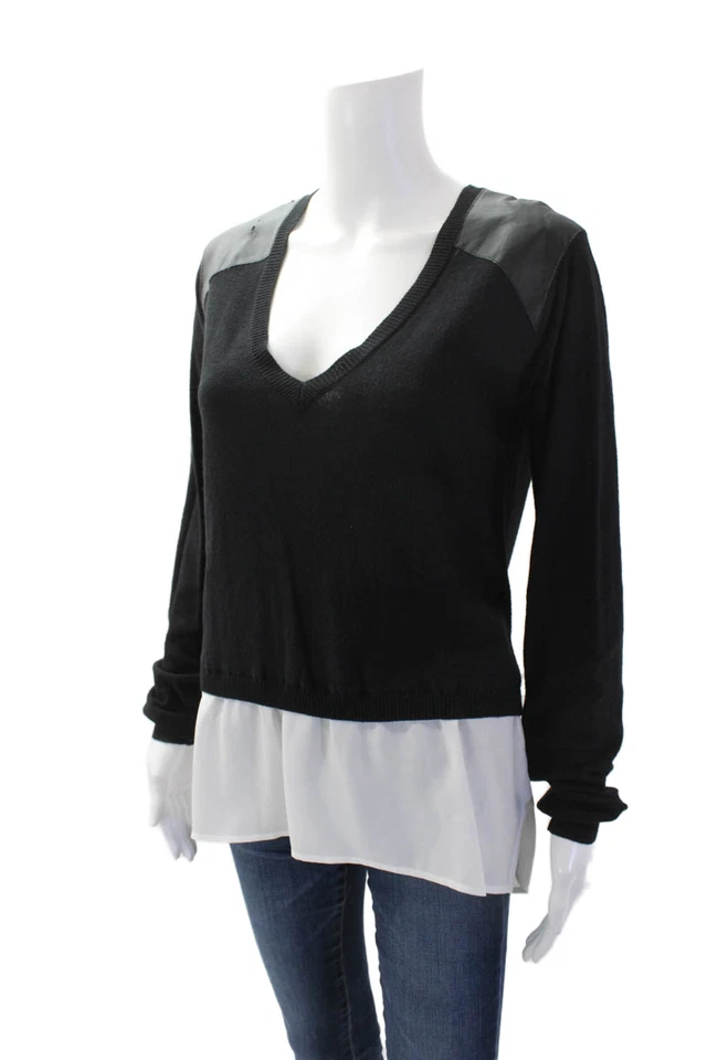 Suéter Top Pullover Top Negro Central Park West Mujer Mezcla Algodón Cuello en V Talla M Foto 2 de 4
