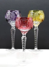 Ajka Marsala Cut to Clear Crystal Wine Hock Glasses Goblets 8.25" tall Set of 3