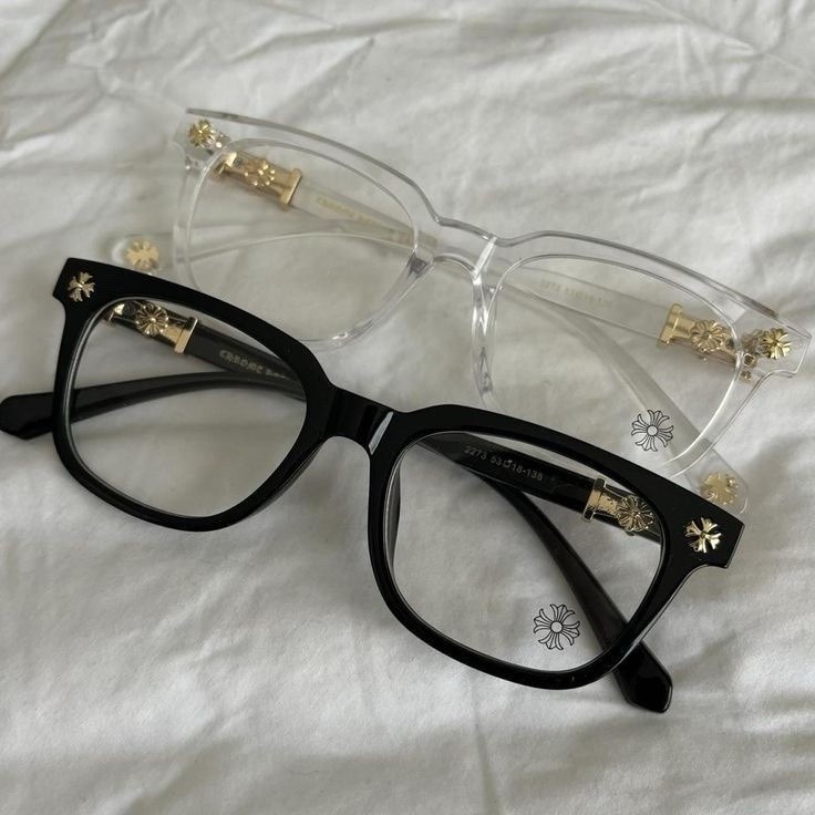 Chrome Hearts Black Square Full Rim Eyeglasses Gold Flower Accent Unisex thumbnail 3