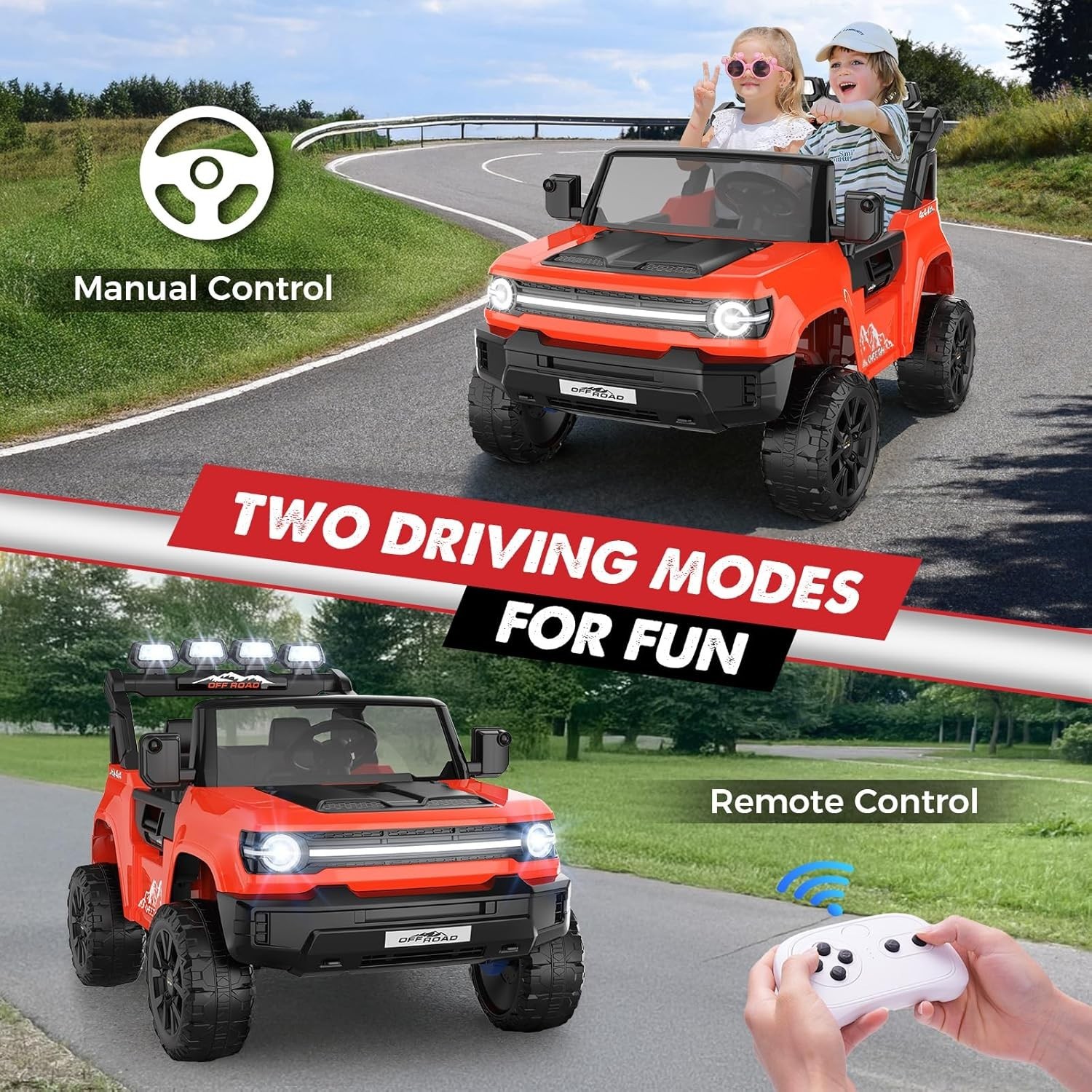 24V 2 Seater Ride on Toys for Big Kids Electric Car w/Remote Control, LED Lights