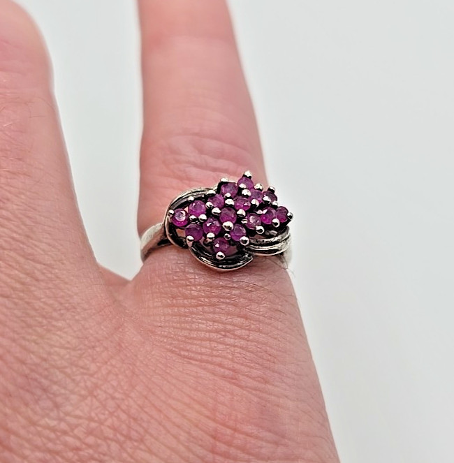 Vintage CT Signed STERLING SILVER Ruby Cluster Ri… - image 20