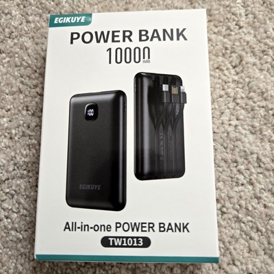 All in One Power Bank 10000 mAh 3 Built in Cables iPhone Android New in Box