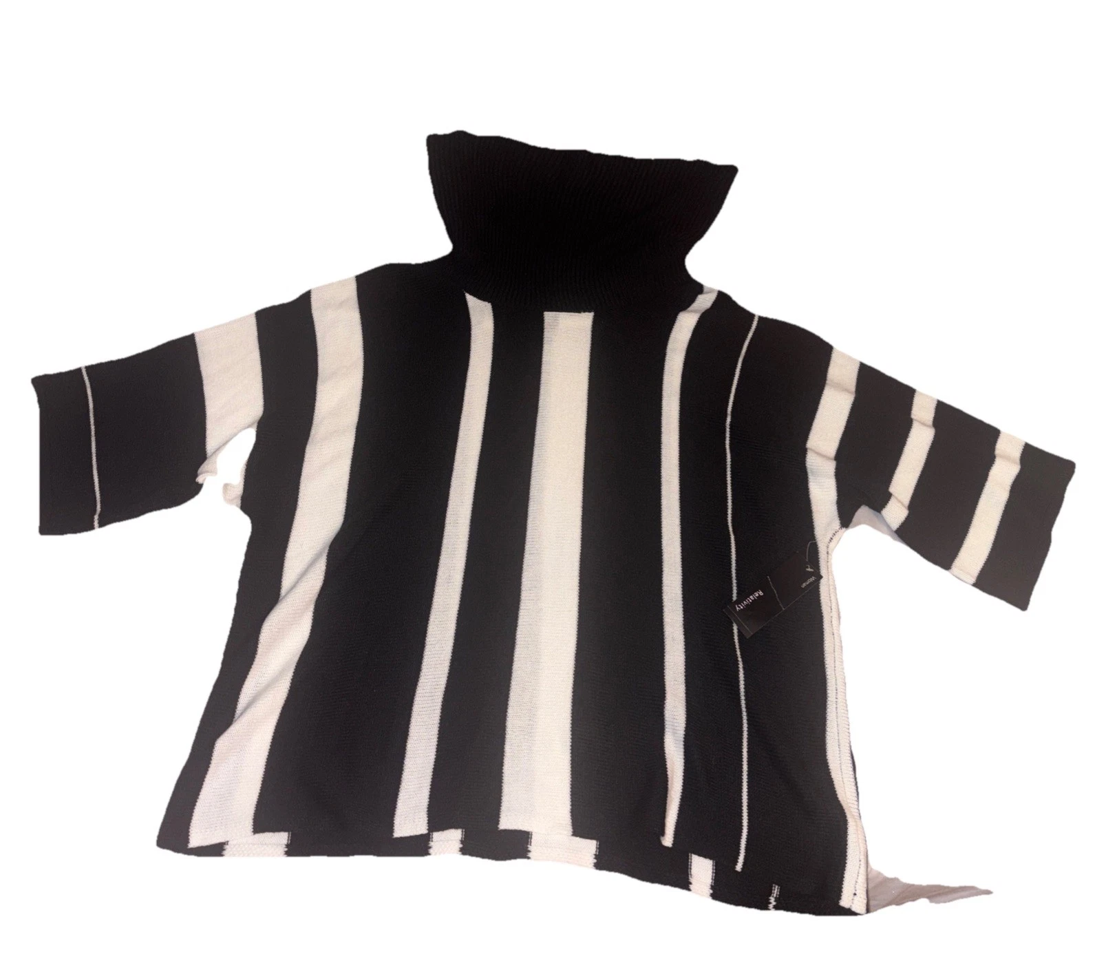 Relativity Maricela Black & White Striped Cowl Neck Sweater Poncho | Size 1X