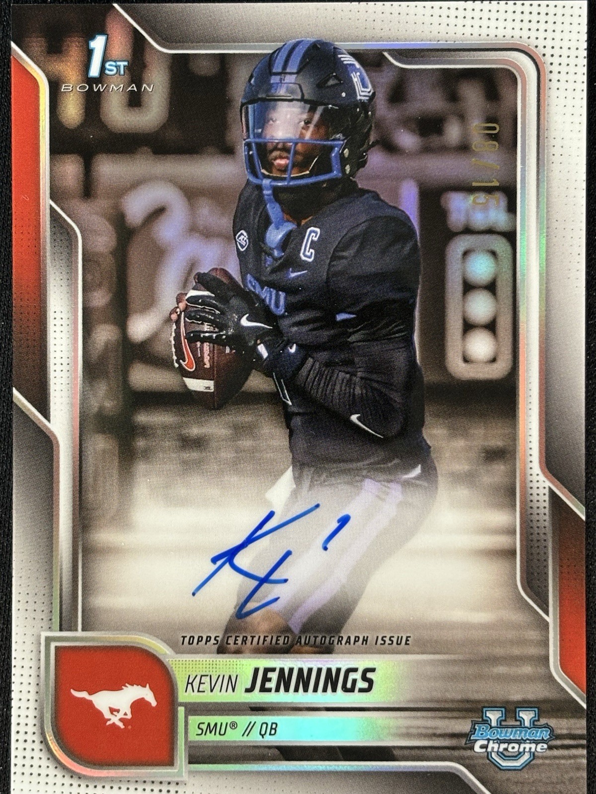 Kevin Jennings 2025 Bowman U Chrome White Refractor Auto /15 SMU 1st