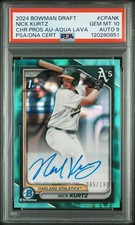 2024 Bowman Draft NICK KURTZ 1st Chrome Aqua Lava Auto /199 - GEM MINT - PSA 10