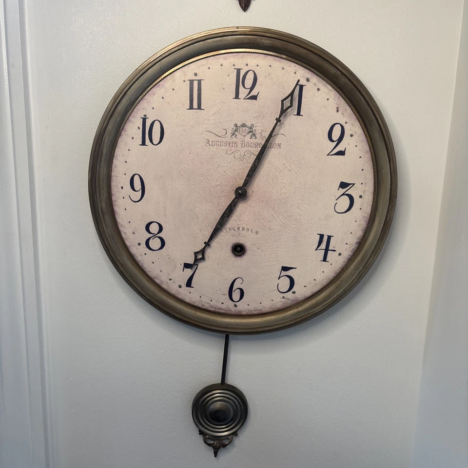 Timeworks 14” Augustus Bourdillon Pendulum Wall Clock ~Brass Frame~Preowned - Image 2 of 4