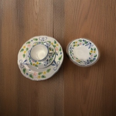Vintage Herend Hungary  Dinner Salad Plate Teacup Bowl  Pottery Bows Floral