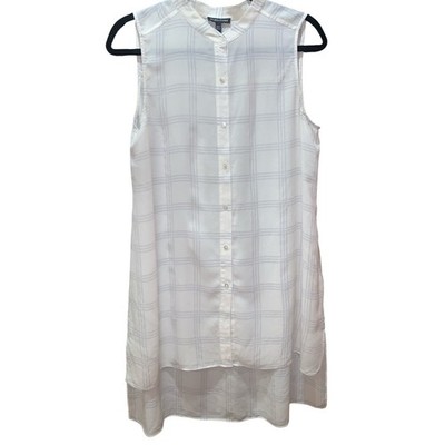 Eileen Fisher  Size M Soft White Plaid Printed 100% Silk Crepe Hi/lo Long Tunic