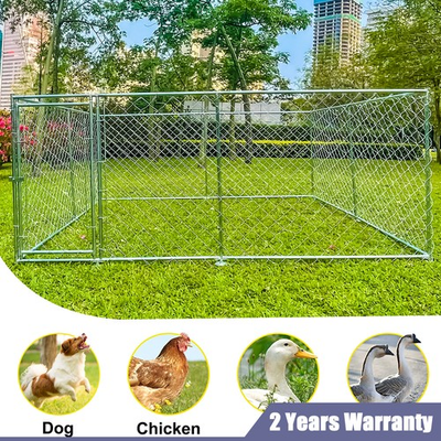 #ad 10x10x4ft Outdoor Metal Dog Kennel Chicken Cage Enclosure House w Door $204.75