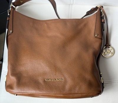 Michael Kors Bedford Large Brown Pebbled Leather Shoulder Bag Gold Hardware